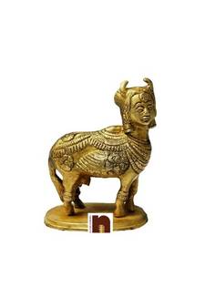 Kamdhenu Cow Idol In Brass - (10 cm) (1 Pc)