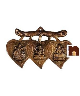 Laxmi,Ganesh,Saraswati Idol Wall Hanging In Copper (19 cm) 1