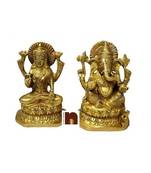 brass gold plated lakshmi and ganesha idol