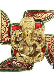 Lord Ganesha On Swastik Wall Hanging(18 Cms) (1 Pc)