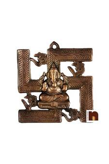 Swastik, Om Lord Ganesha In Copper (17 Cms) (1 Pc)