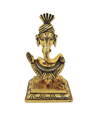 BRIJ HAAT Metal Ganesh face with Mouse Figurine for Home Office Decoration Decor Gift Gold 15cm 1