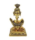 BRIJ HAAT Metal Ganesh face with Mouse Figurine for Home Office Decoration Decor Gift Gold 15cm