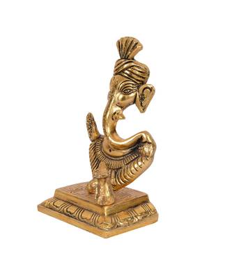 BRIJ HAAT Metal Ganesh face with Mouse Figurine for Home Office Decoration Decor Gift Gold 15cm 2