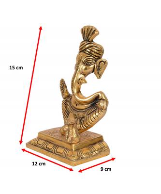 BRIJ HAAT Metal Ganesh face with Mouse Figurine for Home Office Decoration Decor Gift Gold 15cm 4