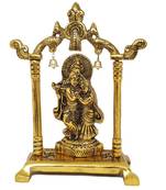 BRIJ HAAT Metal Radha Krishna in Temple Figurine for Home Office Decoration Dcor Gift 19cm Gold