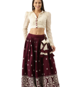 Wine Color Pure Cotton Two Piece Semi Stitched Lehenga Choli 