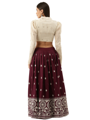 Wine Color Pure Cotton Two Piece Semi Stitched Lehenga Choli  3