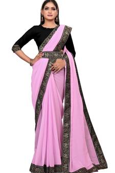 Pink Plain Georgette Saree With Blouse