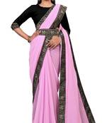 Pink Plain Georgette Saree With Blouse