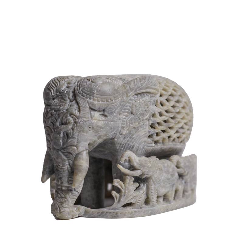 Exploring India Handicraft Soapstone Elephant Family Statue Showpiece(4.5 Inches, Set of 1)  