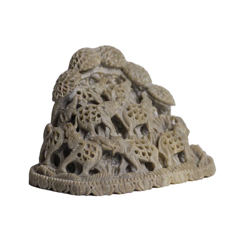 Exploring India Handicraft Soapstone Art Elephant Family Statue Unique Home Decor(8 Inches, Set of 1)