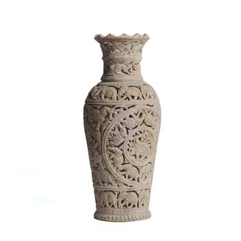 Exploring India Handicraft Soapstone Flower Vases | Flower Pot Carved With Design For Home Decor(Set of 1) 1