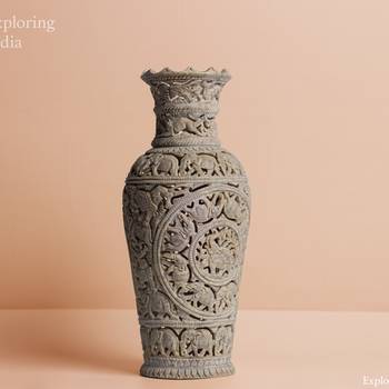 Exploring India Handicraft Soapstone Flower Vases | Flower Pot Carved With Design For Home Decor(Set of 1) 2