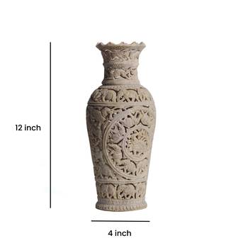 Exploring India Handicraft Soapstone Flower Vases | Flower Pot Carved With Design For Home Decor(Set of 1) 3