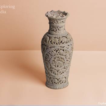 Exploring India Handicraft Soapstone Flower Vases | Flower Pot Carved With Design For Home Decor(Set of 1) 4