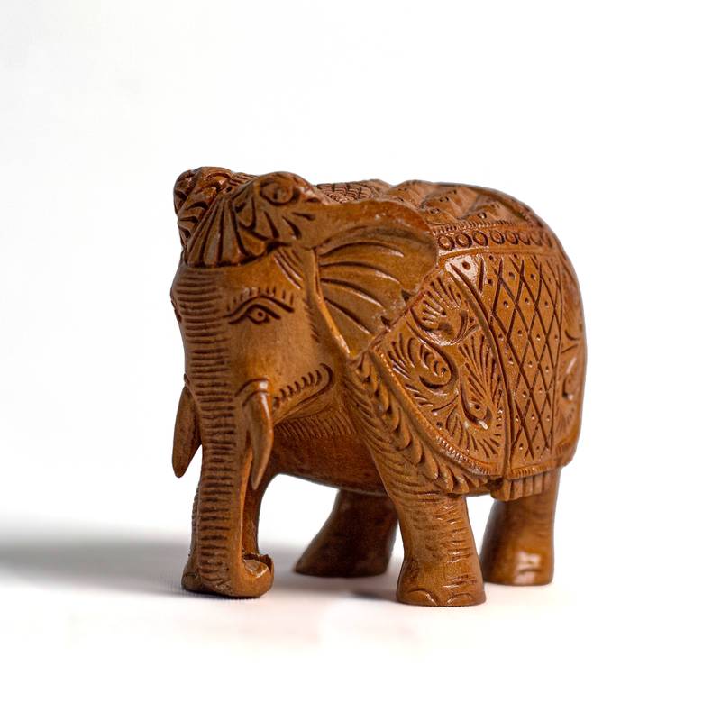 Exploring India Handicraft Wooden Elephant Showpiece Carved with Redwood | Figurine Showpiece For Home Decor (Set of 1)