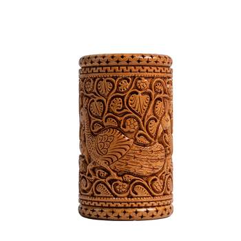 Handmade Cylindrical Wooden Flower Vases Carved Decorative Pots  (5 Inches 1