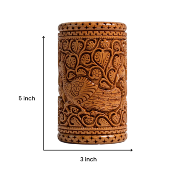 Handmade Cylindrical Wooden Flower Vases Carved Decorative Pots  (5 Inches 3