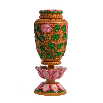 Handmade Wooden Flower Vases Carved Decorative Stand  (8 Inches Multicolor 1