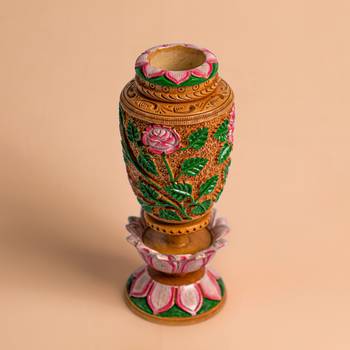 Handmade Wooden Flower Vases Carved Decorative Stand  (8 Inches Multicolor 2