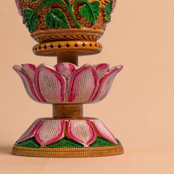 Handmade Wooden Flower Vases Carved Decorative Stand  (8 Inches Multicolor 4