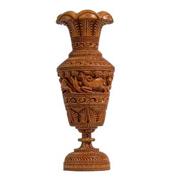 Handmade Large Wooden Flower Vase Decorative Carved Figurine Statue Showpiece  (10 Inches Brown 1