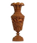 Handmade Large Wooden Flower Vase Decorative Carved Figurine Statue Showpiece  (10 Inches Brown