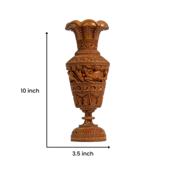 Handmade Large Wooden Flower Vase Decorative Carved Figurine Statue Showpiece  (10 Inches Brown 3