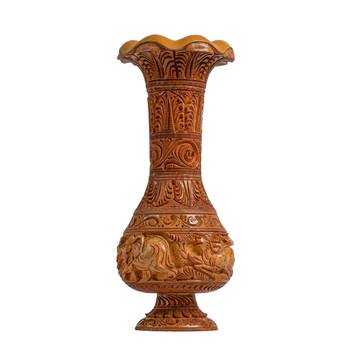 Wooden Flower Vases/Pots | Flower Vase With Hand Carving Elephant Statue Figurine /Living Room  (12 Inches Brown 1
