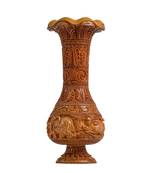 Wooden Flower Vases/Pots | Flower Vase With Hand Carving Elephant Statue Figurine /Living Room  (12 Inches Brown