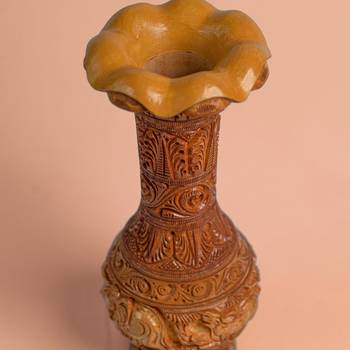 Wooden Flower Vases/Pots | Flower Vase With Hand Carving Elephant Statue Figurine /Living Room  (12 Inches Brown 2