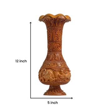 Wooden Flower Vases/Pots | Flower Vase With Hand Carving Elephant Statue Figurine /Living Room  (12 Inches Brown 3