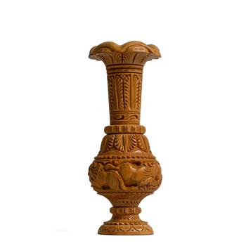 Flower Vase/Pot with Hand Carved Natural Wooden | Flower Pot/Vase ation (6 Inches Brown 1