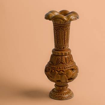Flower Vase/Pot with Hand Carved Natural Wooden | Flower Pot/Vase ation (6 Inches Brown 2