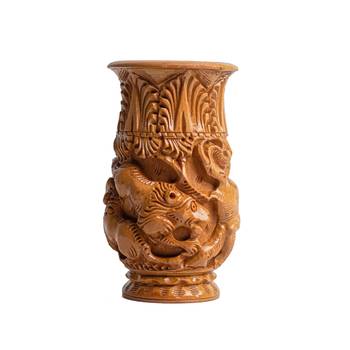 Wooden Flower Vase with Hand Carved Elephant Figurine Design | Flower Vases/Pots ation (5 Inches 1