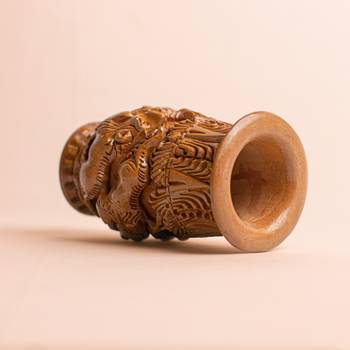Wooden Flower Vase with Hand Carved Elephant Figurine Design | Flower Vases/Pots ation (5 Inches 2