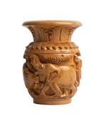 Cylindrical Flower Vase | with Hand Carved Elephant Figurine Design Elephant Figurine Showpiece  (4 Inches Brown