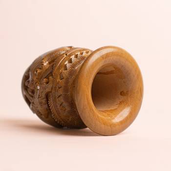 Cylindrical Flower Vase | with Hand Carved Elephant Figurine Design Elephant Figurine Showpiece  (4 Inches Brown 2