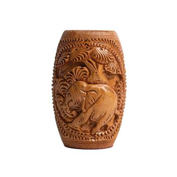 Wooden Flower Vase/Flower Pot | Latest Wooden Hand Craved Oval Shaped Design Flower Vase  Office Decor  (5 Inches Brown 1