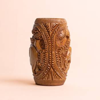 Wooden Flower Vase/Flower Pot | Latest Wooden Hand Craved Oval Shaped Design Flower Vase  Office Decor  (5 Inches Brown 2