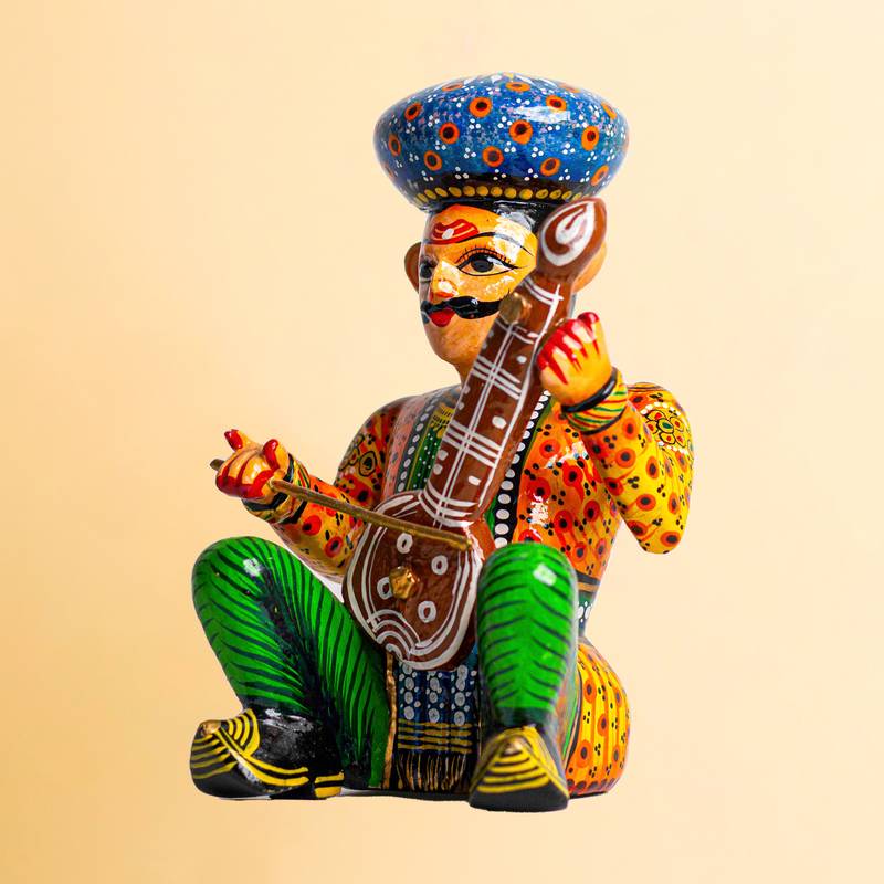 Wooden Bawla Musician With Sitara | Doll Toy Bawla Puppets Male Idol  (8 Inches Multicolor