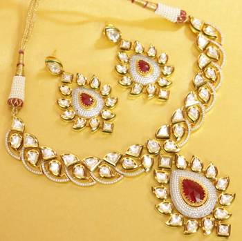 Ruby Kundan And American Diamond Fusion Necklace Set 1