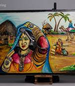 Handmade Traditional Rajasthani Village Theme 3D Painting | Village/Tribal Texture Painting  Framed Painting