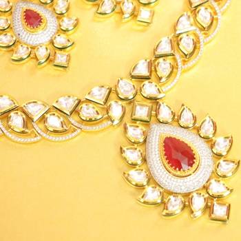 Ruby Kundan And American Diamond Fusion Necklace Set 2