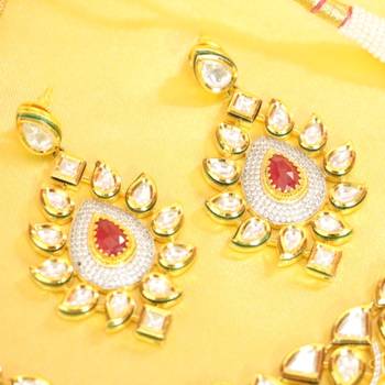 Ruby Kundan And American Diamond Fusion Necklace Set 3