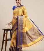 Yellow Woven Cotton Silk Saree With Blouse