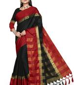 Black plain cotton silk saree with blouse