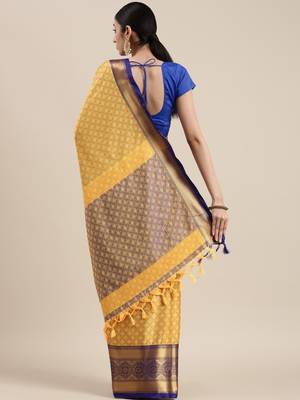 Yellow Woven Cotton Silk Saree With Blouse 2