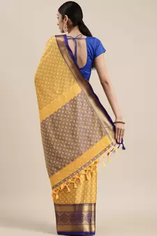 Yellow Woven Cotton Silk Saree With Blouse